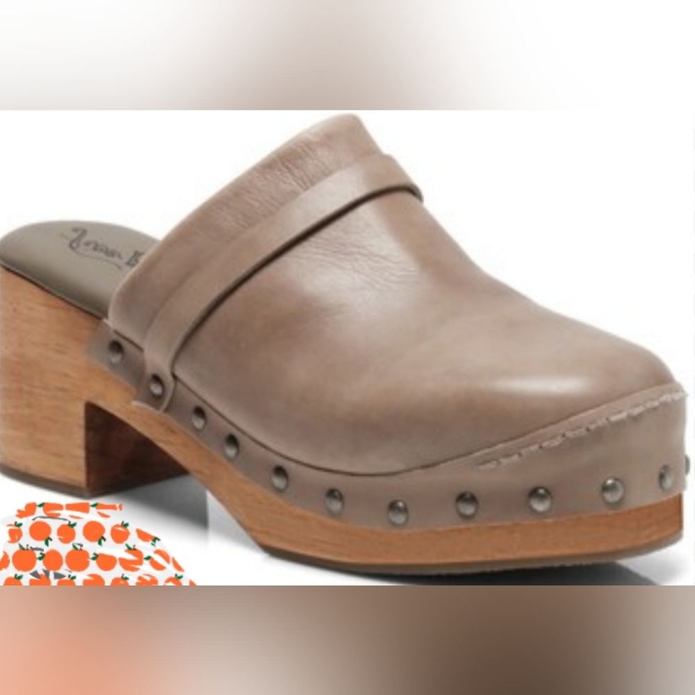 New Nwdt Free People Calabasas Leather Clogs Studded Wooden Heel Size 38.5